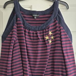 Lane Bryant Top Shirt Striped Stars Peek A Boo Long Sleeve Pullover 18/20